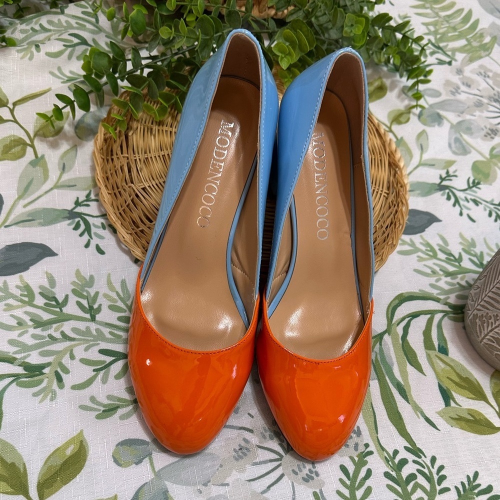 New MODENCOCO Women's Block Round Toe Slip On Patent Chunky Low Heel Pumps sz 7 - Picture 11 of 16